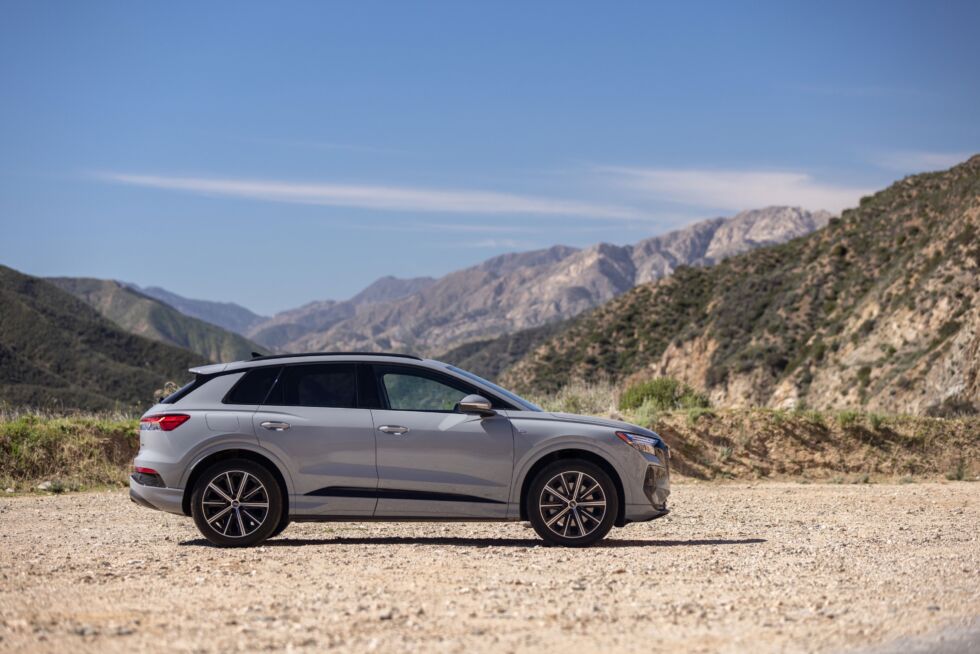 This is the "regular" Audi Q4 e-tron, which you can recognize by the more upright rear hatch.