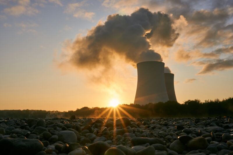 Image of two power plant cooling towers.