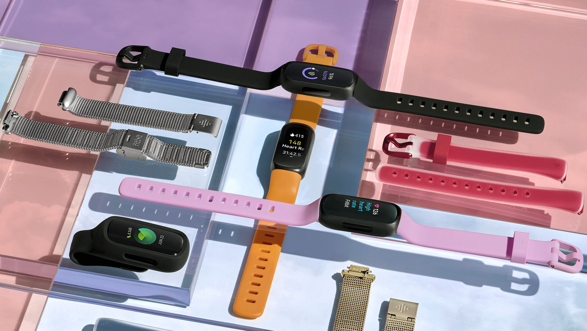 Several colorful strap options surrounding a Fitbit Inspire 3