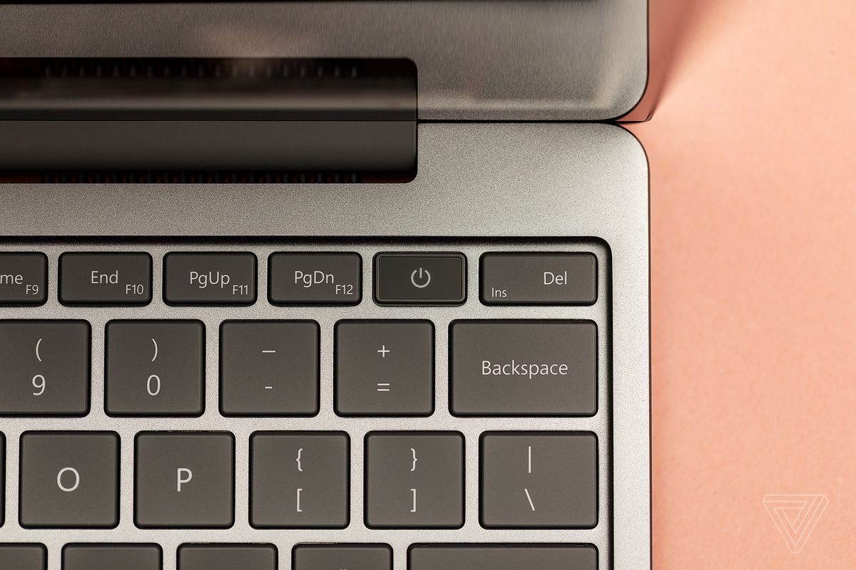 A detail shot of the Surface Laptop Go 2’s fingerprint scanner