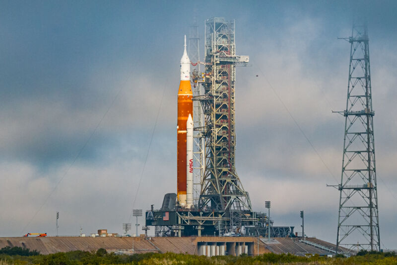 SLS rocket on the launch pad.