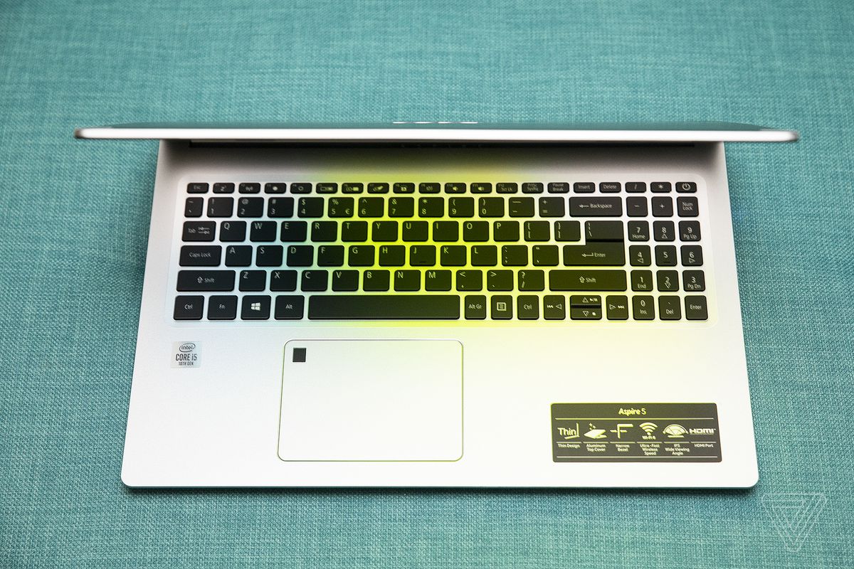 The Acer Aspire 5 half open from above.