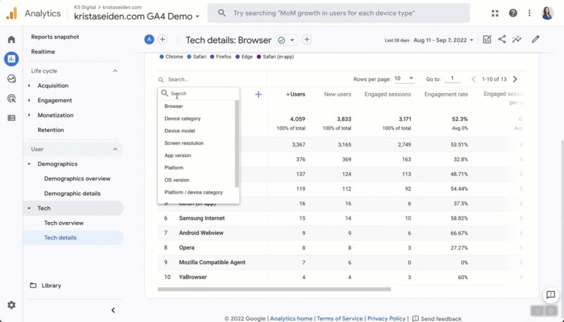 The Tech details report in GA4