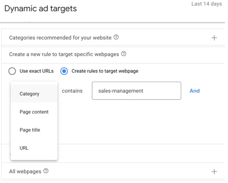 Dynamic Search Ads - Dynamic ad targets.