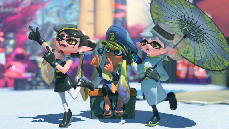 Familiar <em>Splatoon</em> faces show up to usher players through a confusing, unsatisfying campaign.”><figcaption class=