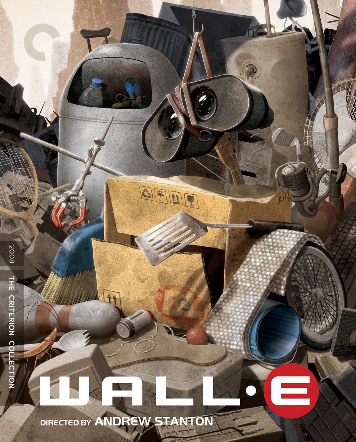 Cover of the Criterion collection WALL-E blu-ray, which shows a pile of trash arranged to look like the movie’s main character, a robot that picks up trash.