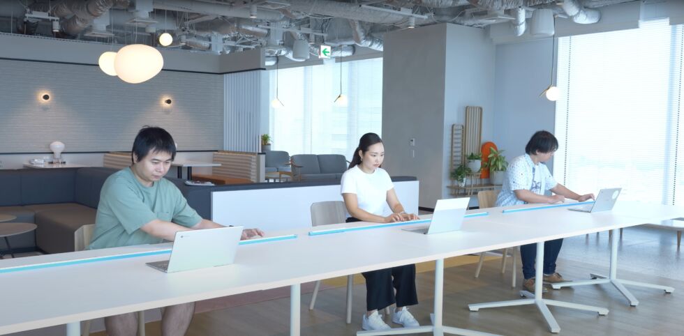 The keyboard looks to be a natural safe-distance buffer for those who have to return to the office.