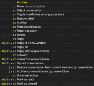 Just a small slice of Gmail's Vim-inspired keyboard shortcuts.