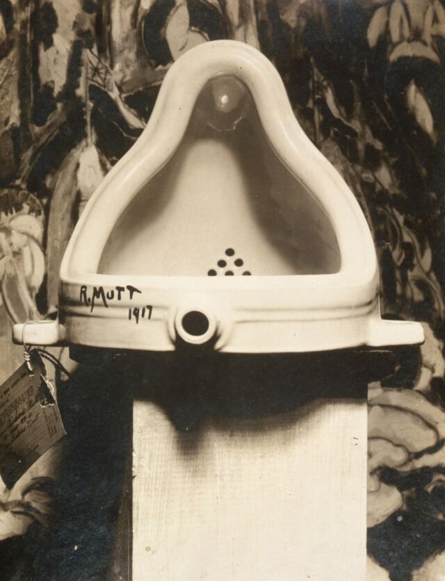 Marcel Duchamp's "La Fontaine," photographed by Alfred Stieglitz at the 291 art gallery following the 1917 Society of Independent Artists exhibit.