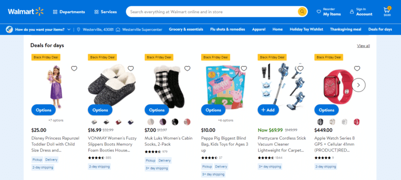 Walmart Black Friday Deals section