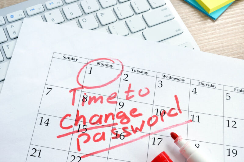 Calendar with words Time to change password. Password management.