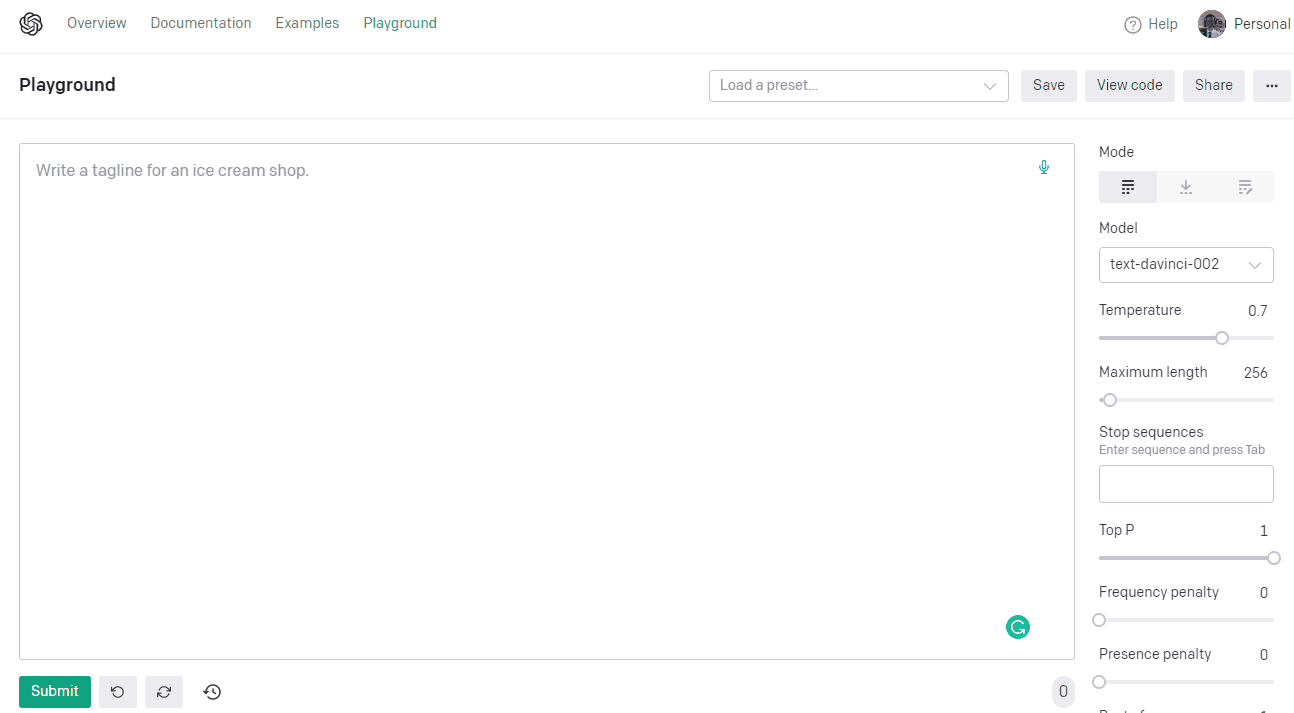 OpenAI playground