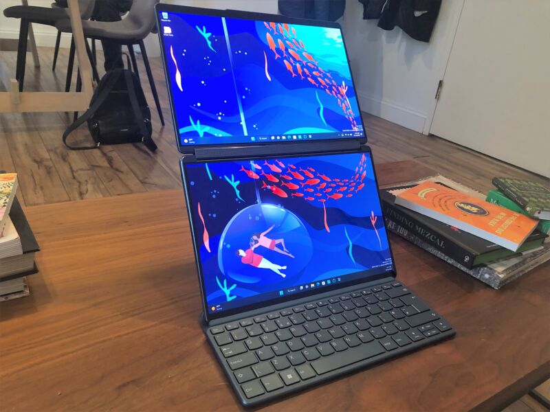 Lenovo Yoga Book 9i with wireless keyboard