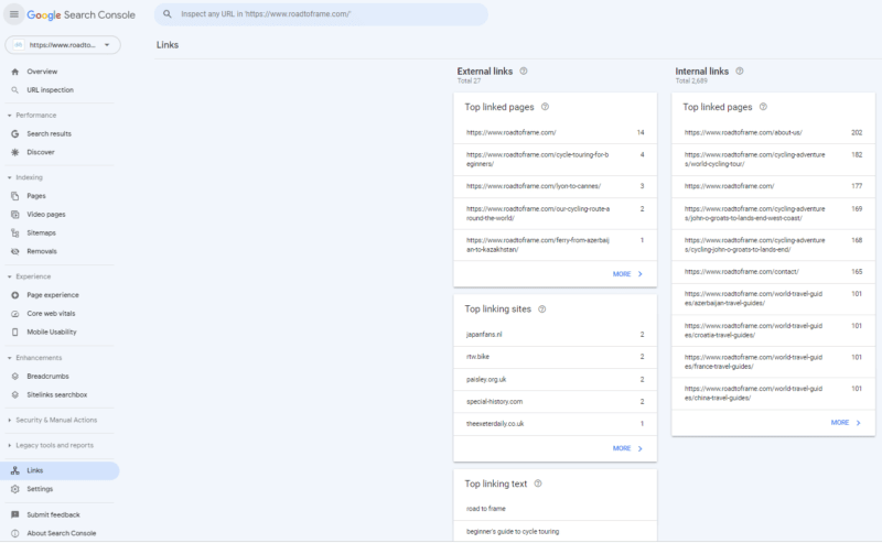 Screenshot of Google Search Console’s Links report