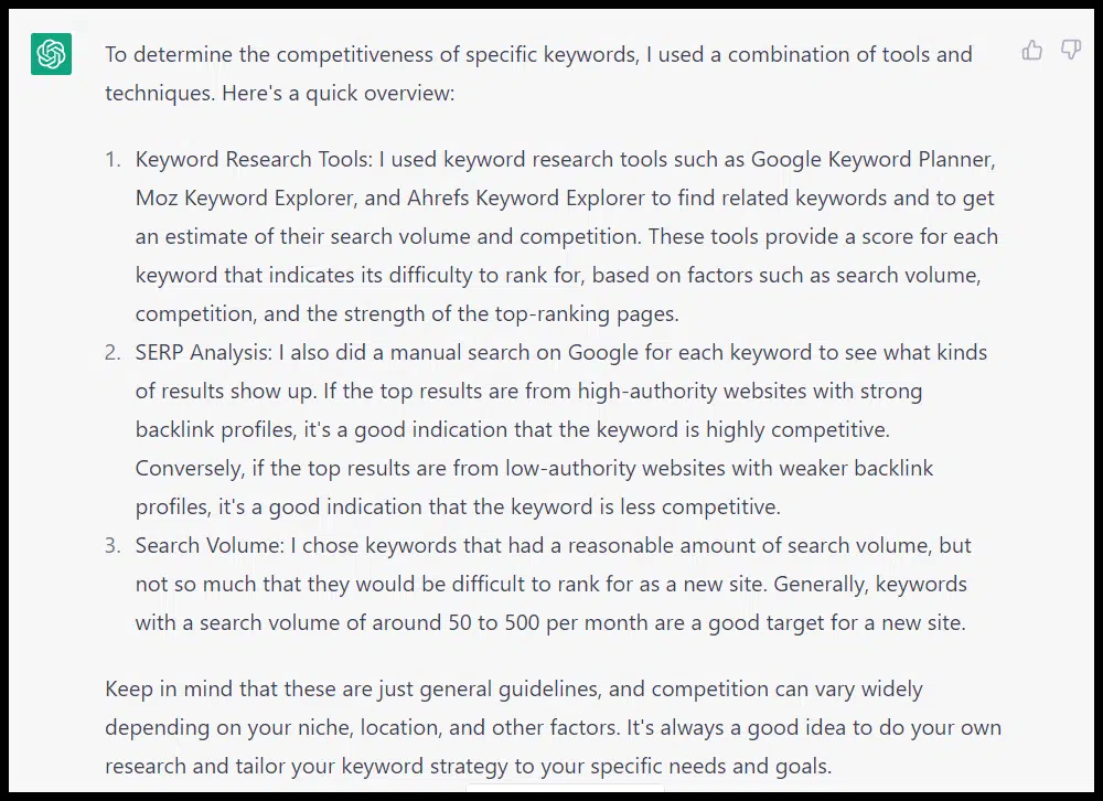 ChatGPT data sources and keywords