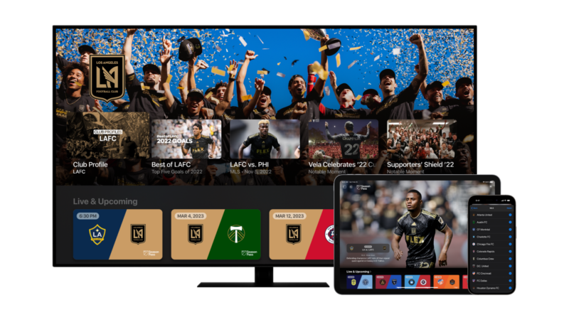 Major League Soccer across a number of devices in a promotional image made by Apple.