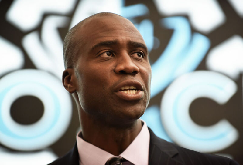 Florida Surgeon General Dr. Joseph Ladapo speaks during a press conference at Neo City Academy in Kissimmee, Florida.