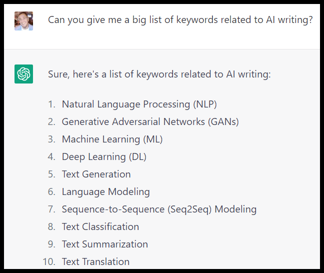 ChatGPT big list of keywords