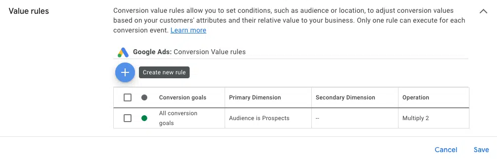 Conversion value rules