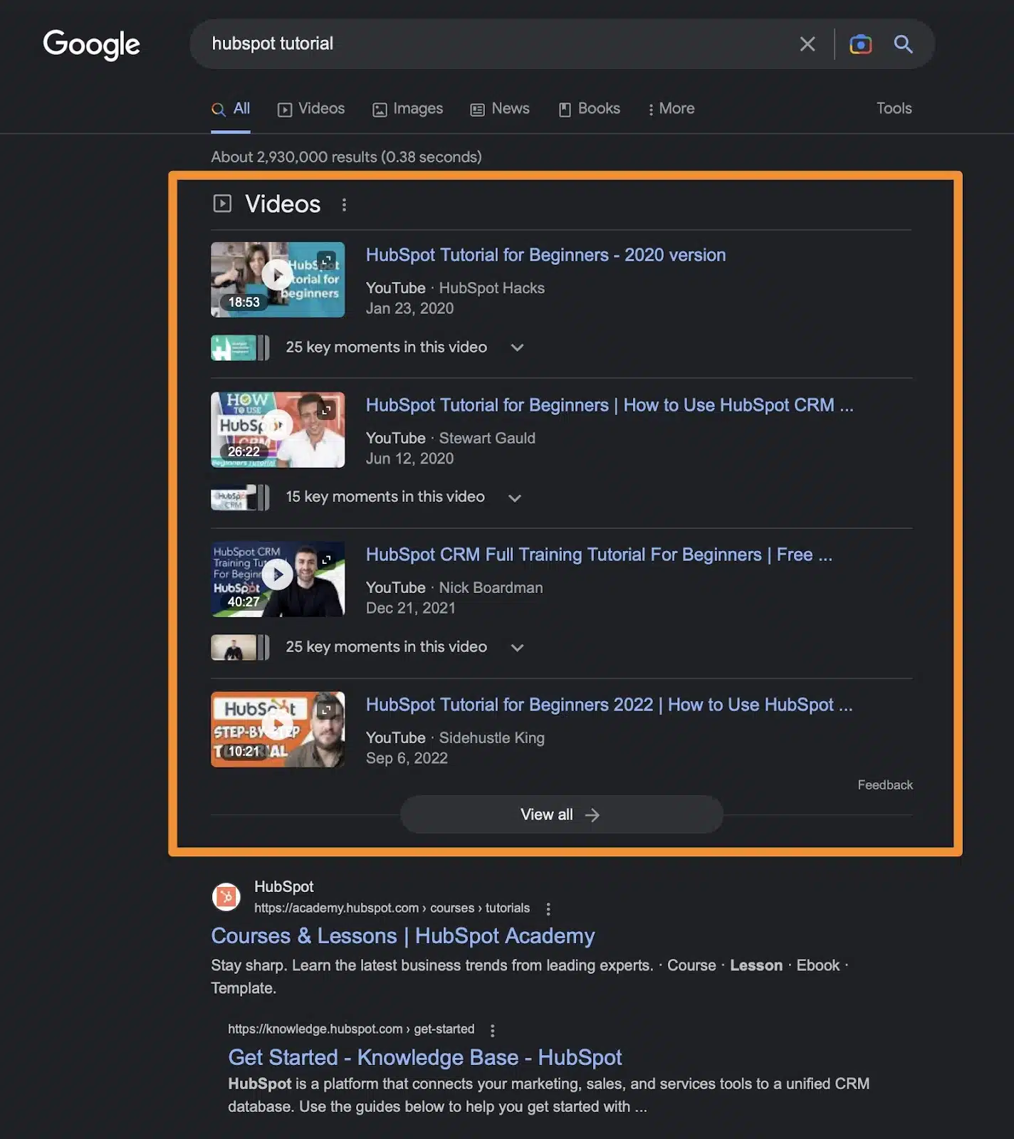 Hubspot tutorial - Google SERPs