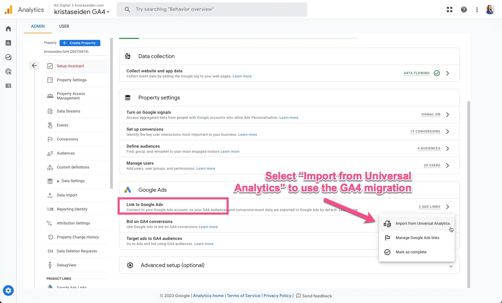 GA4 Setup Assistant Google Ads linking