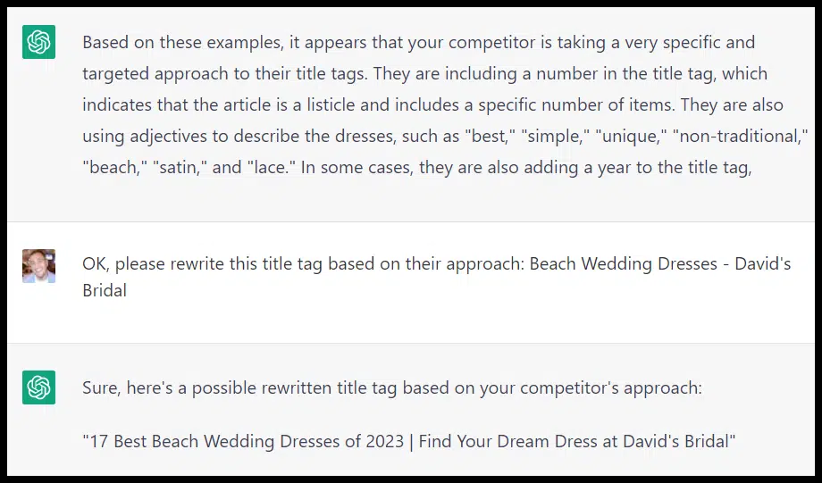 ChatGPT - competitor title tags analysis