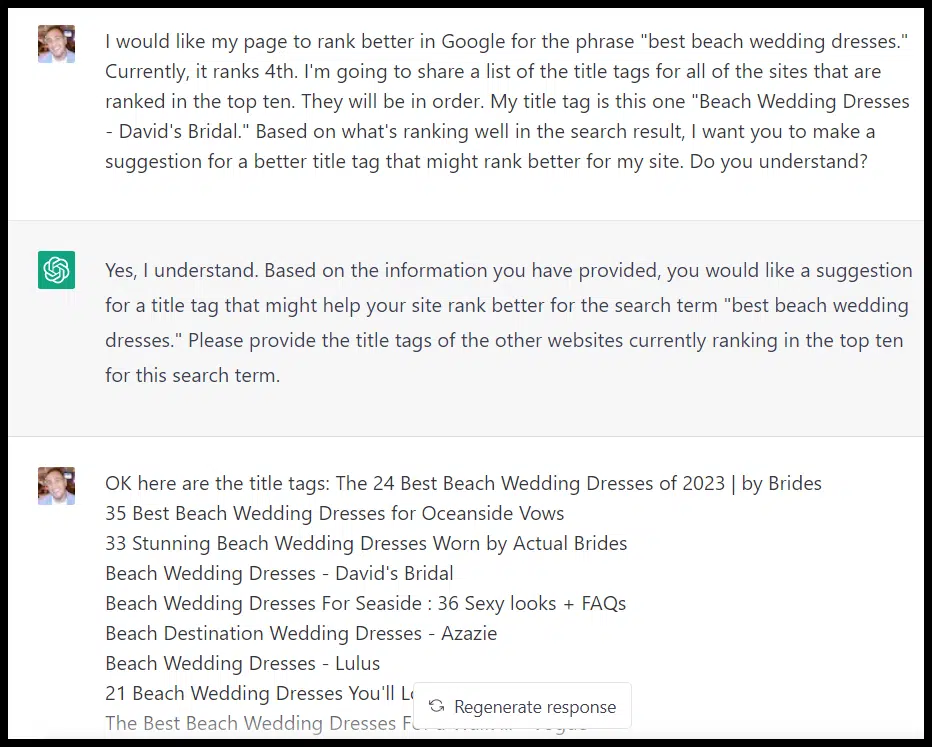 ChatGPT - title tags from search results