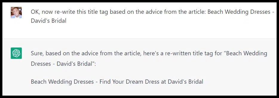 ChatGPT output title tag - dream dress