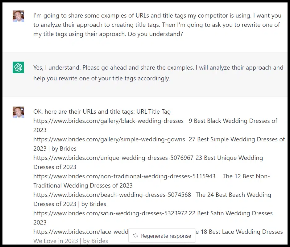 ChatGPT - competitor title tags