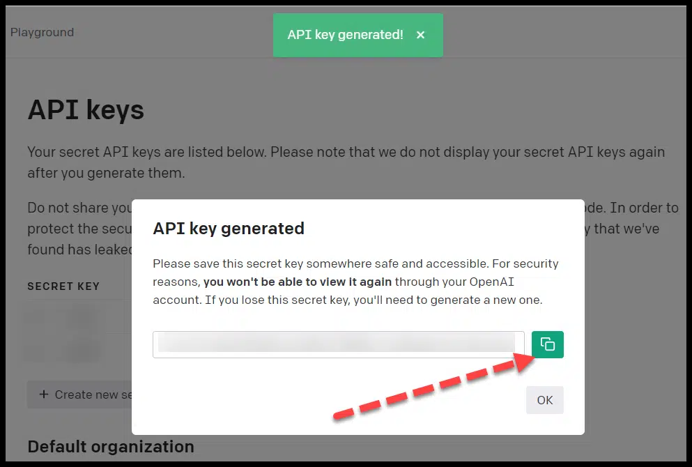 ChatGPT - API key generated