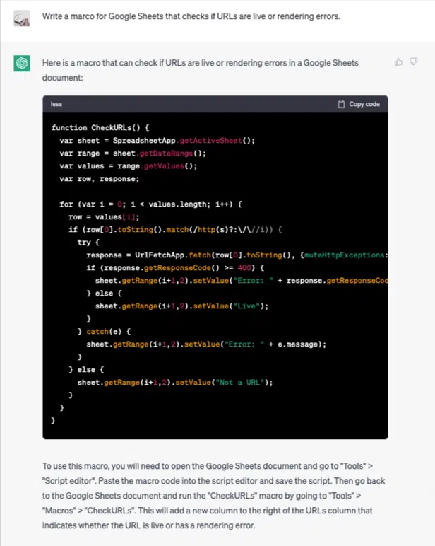 Write macros for spreadsheets.