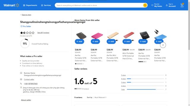 This doesn't look like the profile of a vendor Walmart should consider a "Pro seller." 