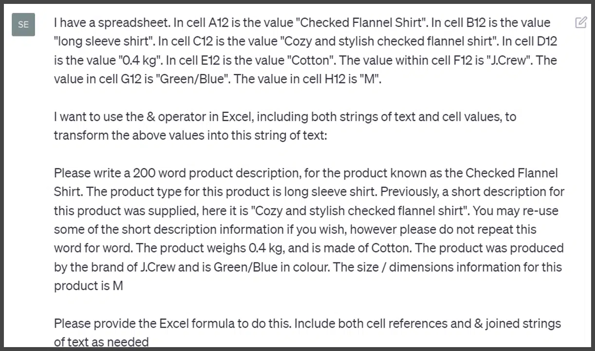 Product description prompt