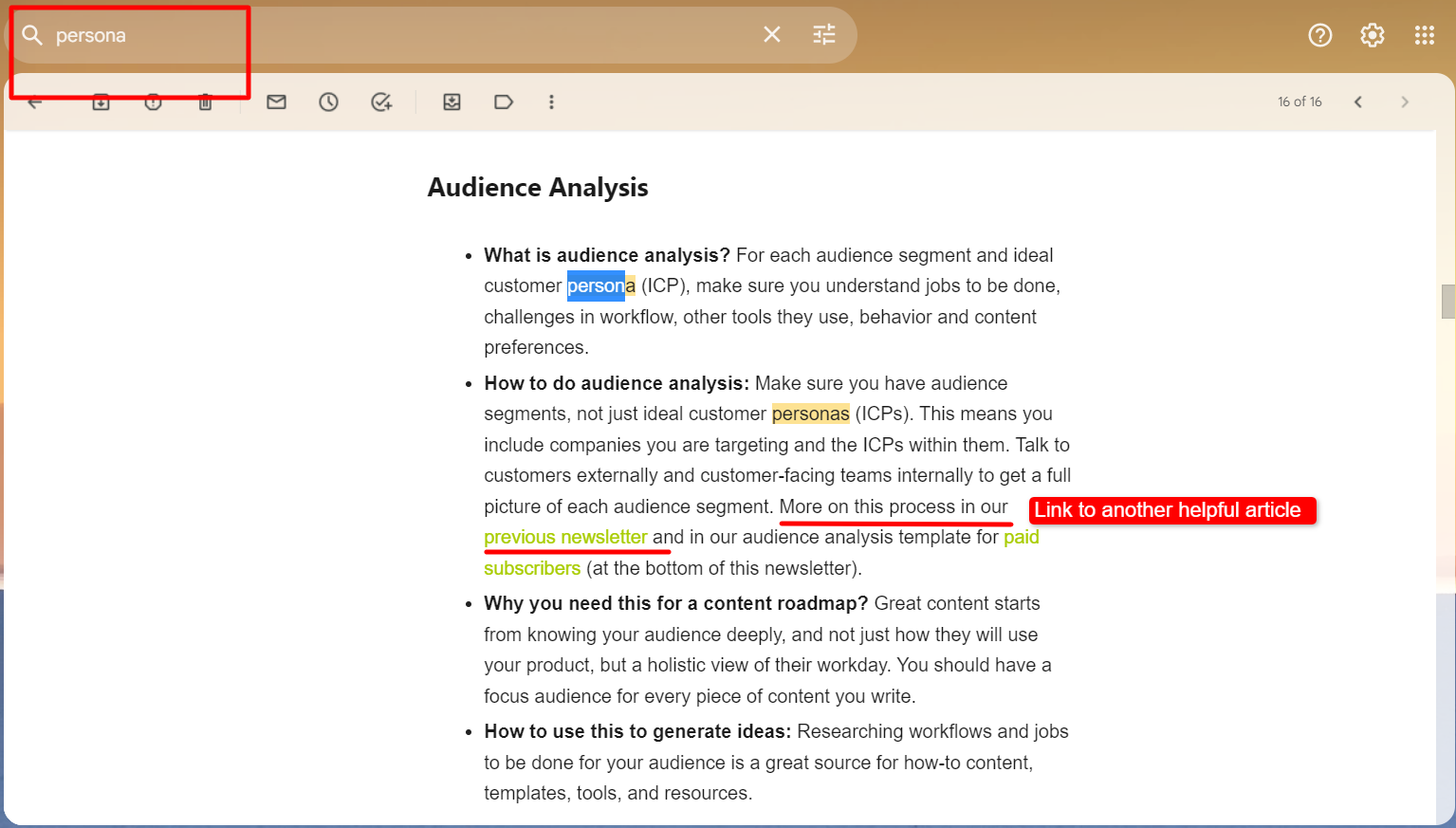 Search of MKT1 newsletter for the keyword 'persona'