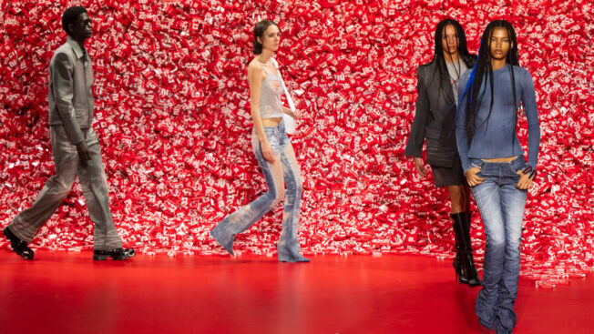 A mountain of 200,000 condoms greeted the fashion glitterati at the catwalk show,