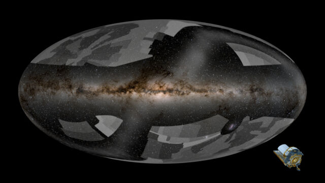 This illustration shows the regions Euclid will survey during its six-year mission, totaling about 36% of the sky.