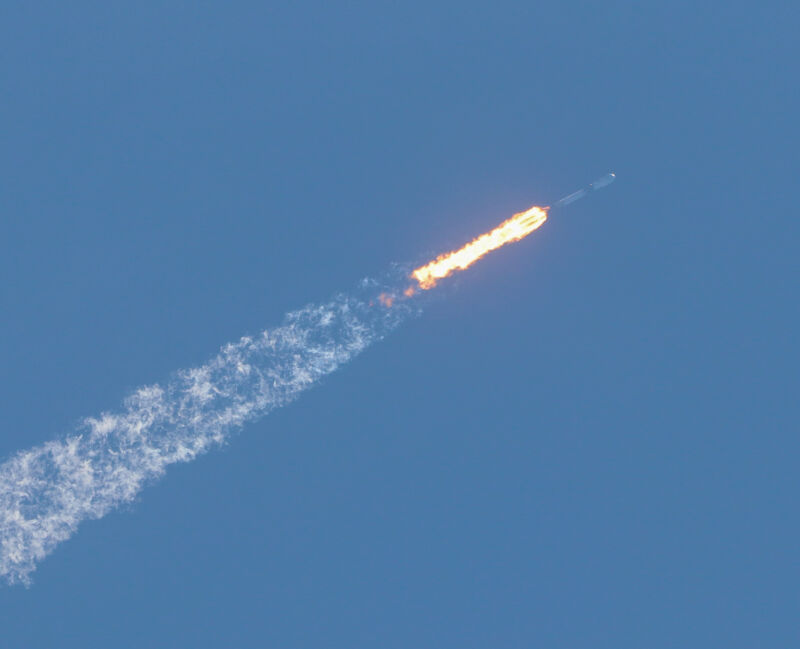 SpaceX's Falcon 9 rocket soars through the sky over Cape Canaveral with Europe's Euclid space telescope.