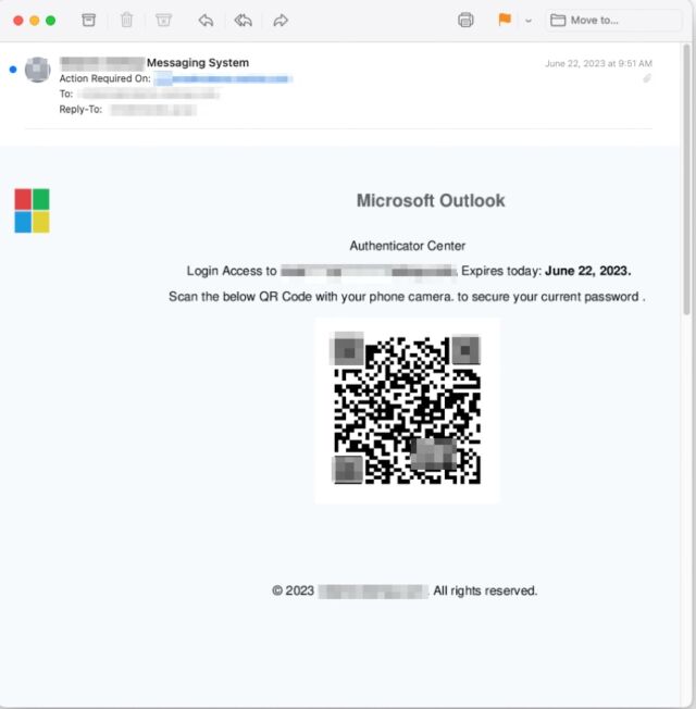 Screenshot of a phishing email with QR code.