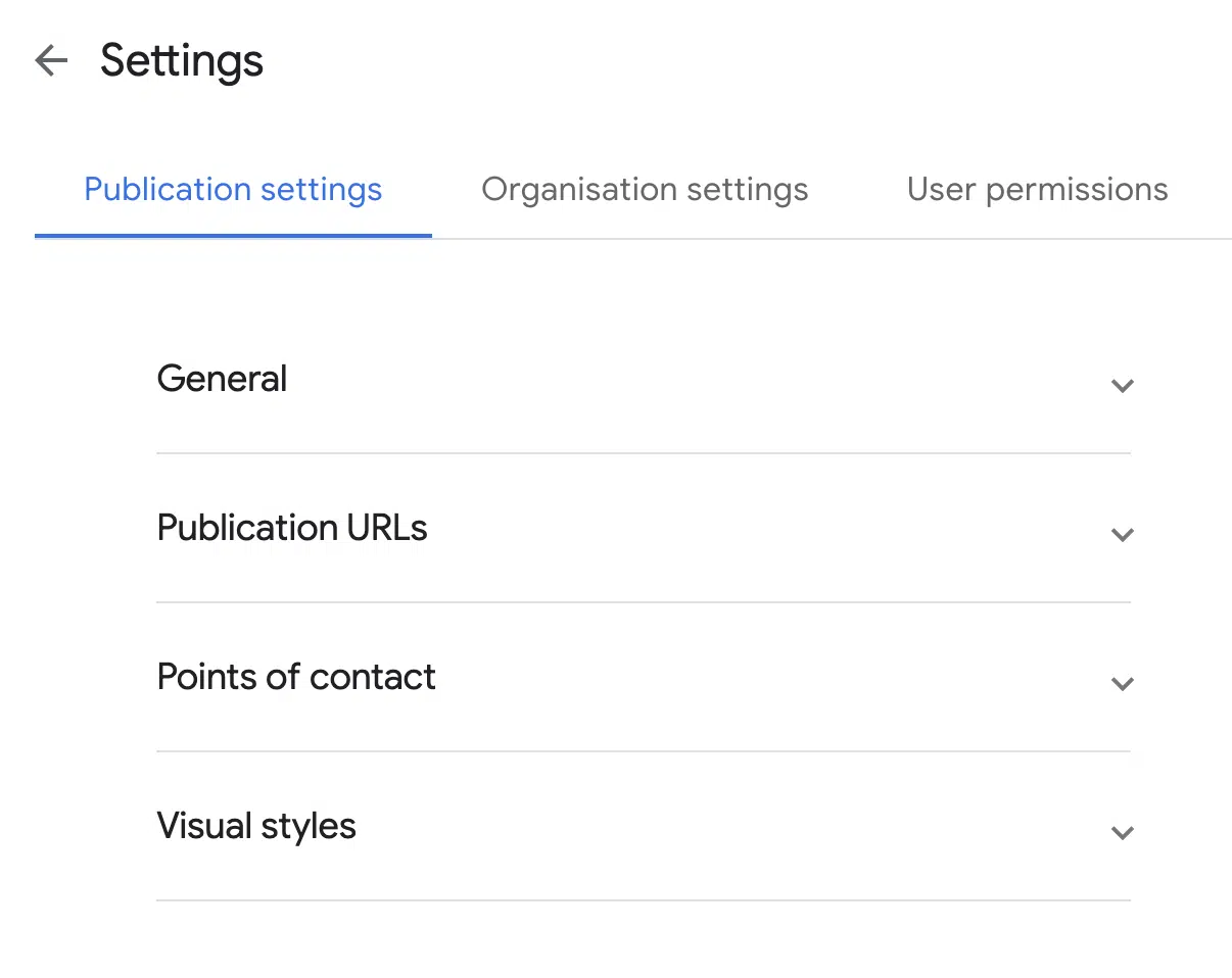 Google Publisher Center settings