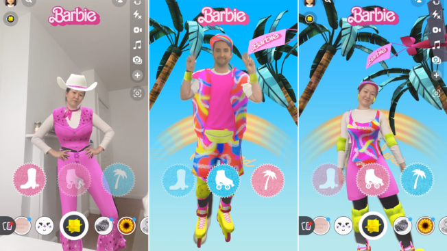 three people dressed in Barbie pink outfits