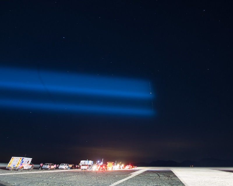 The Boeing CST-100 Starliner spacecraft is seen landing in this 30-second exposure in 2019.