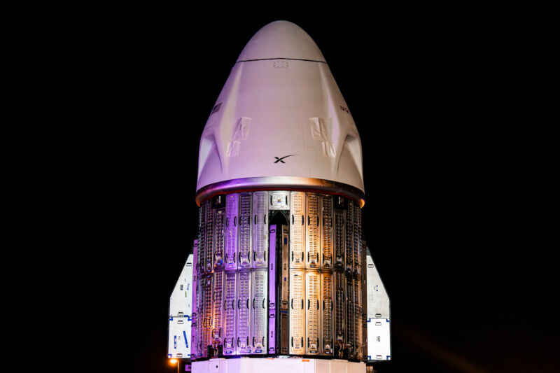 SpaceX's Crew Dragon Endurance spacecraft, seen here last week, has been integrated with its Falcon 9 rocket for liftoff Friday.