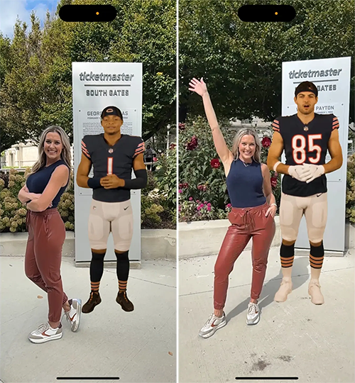 a woman posing with two different football players