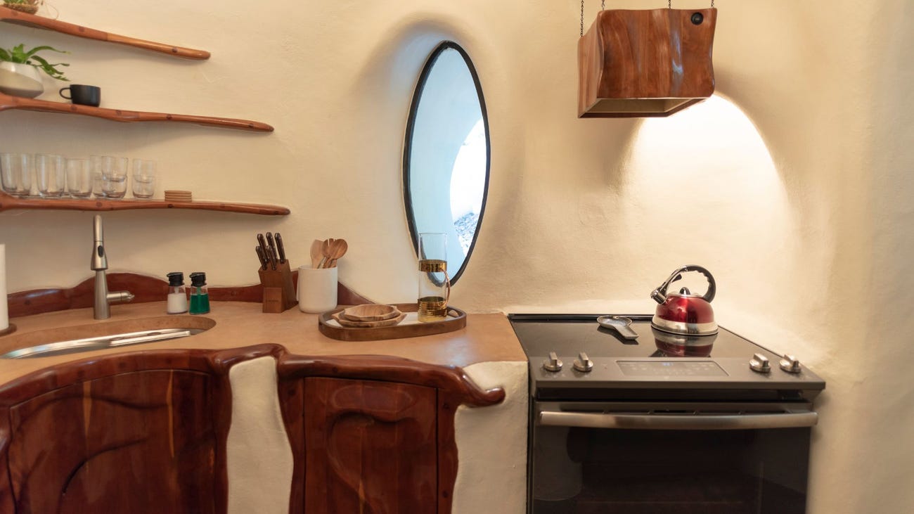 A portion of the Bloomhouse kitchen with sink and stove.