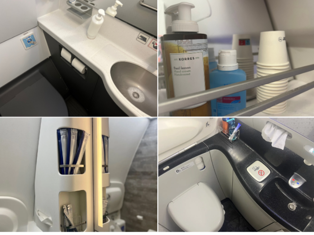 A collage of airplane toilets.