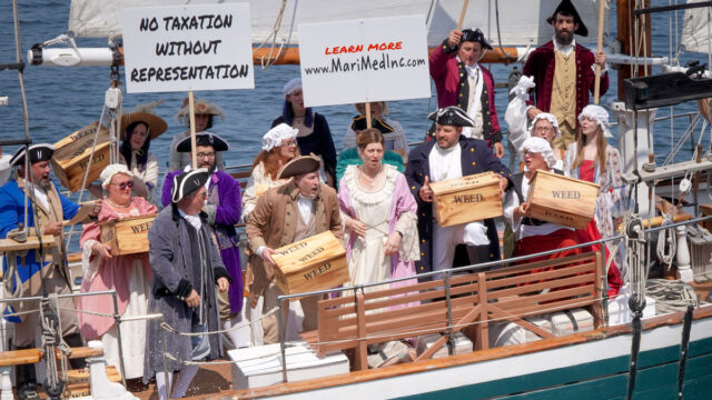 The modern uprising, reminiscent of the Boston Tea Party of 1773, protested high taxes on cannabis companies.