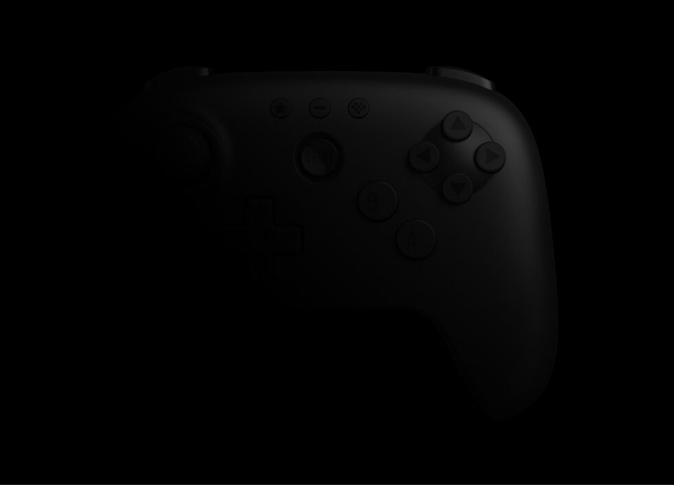 This very dim teaser image suggests an 8BitDo-designed controller that might use a more conventional two-handled design. 