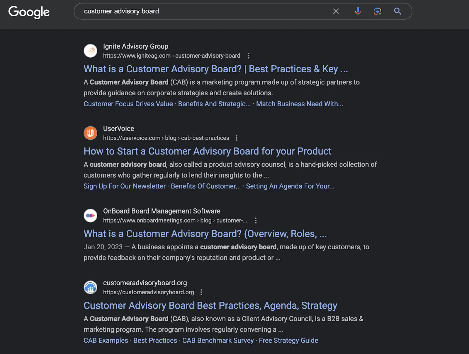 customer advisory board - SERPs