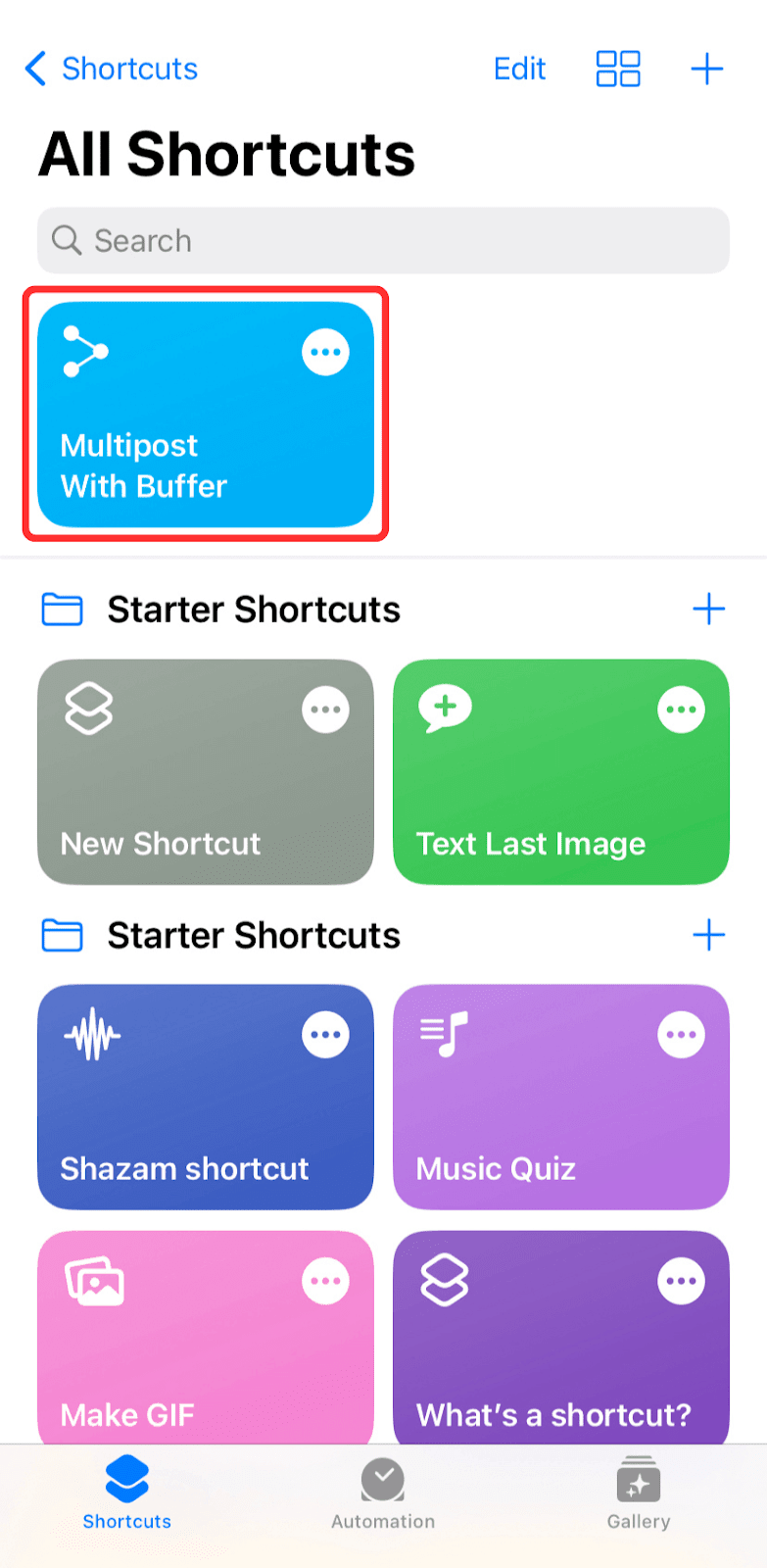 A screenshot showing how to schedule to Bluesky using Apple's shortcuts and Buffer