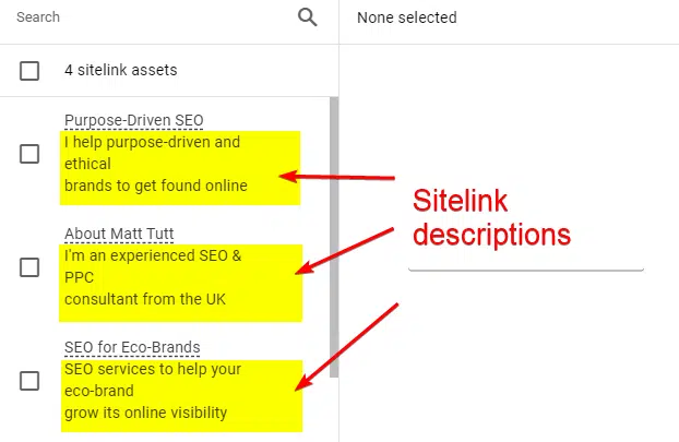 Sitelink descriptions to check